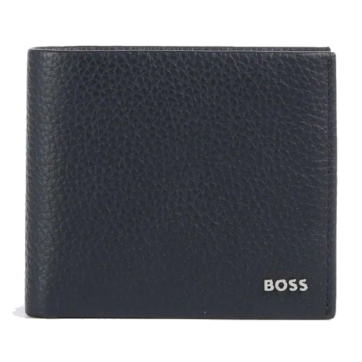 BOSS Crosstown Navy Bifold Grained Leather 4CC Coin Wallet