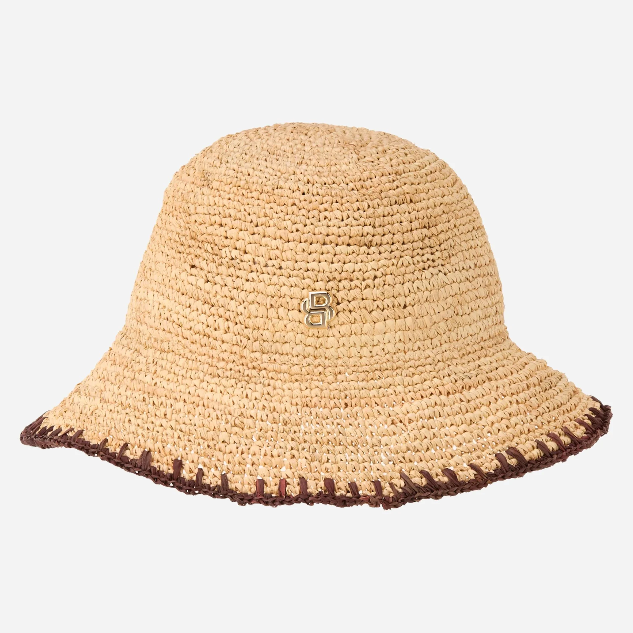 BOSS Danika CR Beige and Brown Woven Hat with Metal Logo
