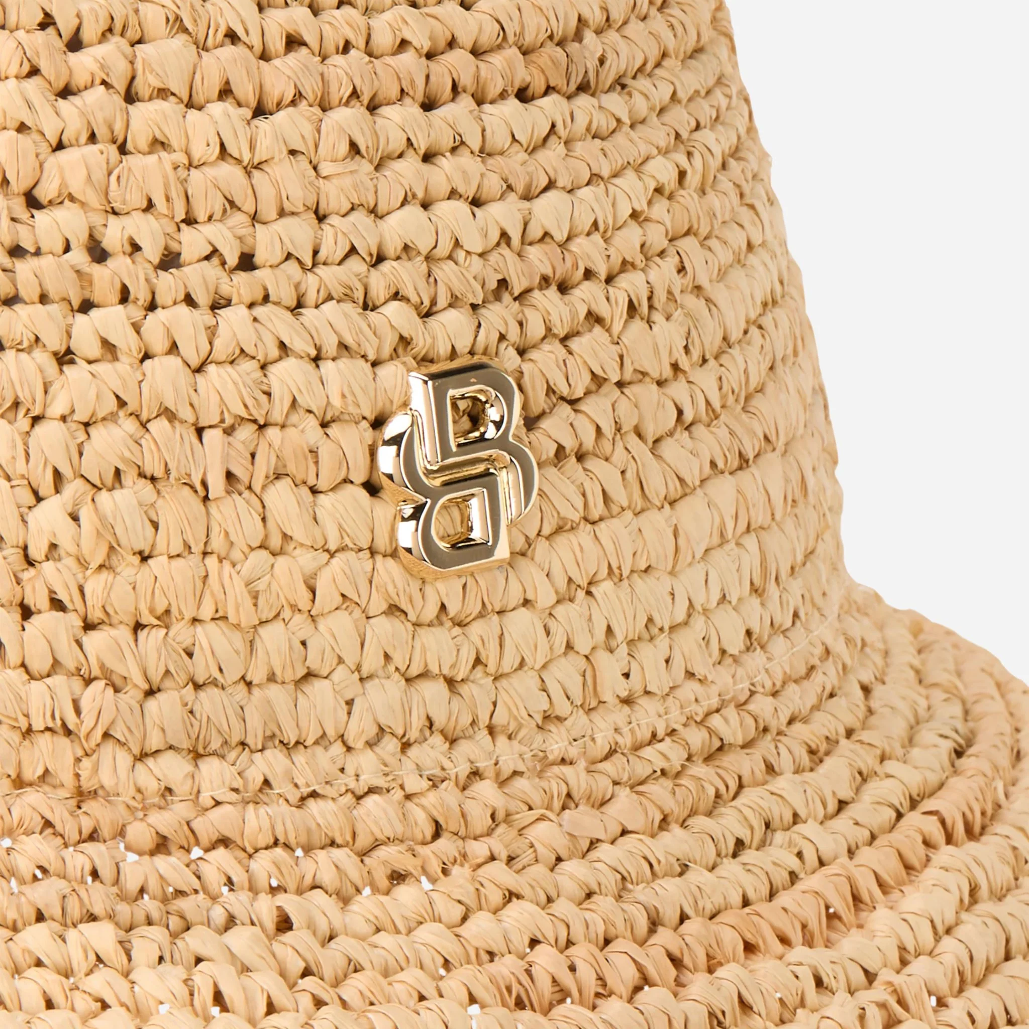 BOSS Danika CR Beige and Brown Woven Hat with Metal Logo - Image 3