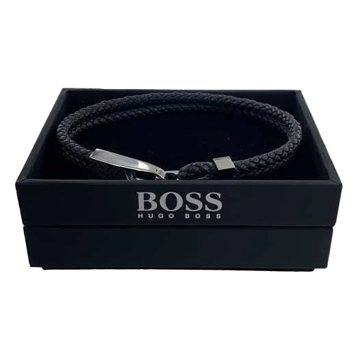 BOSS Dark Grey Bryan HB Woven Leather Bracelet - Image 3