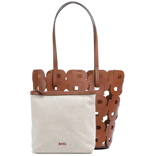 BOSS Lindah Double 'B' Monogram Brown Leather Tote Bag With Pouch - Image 2