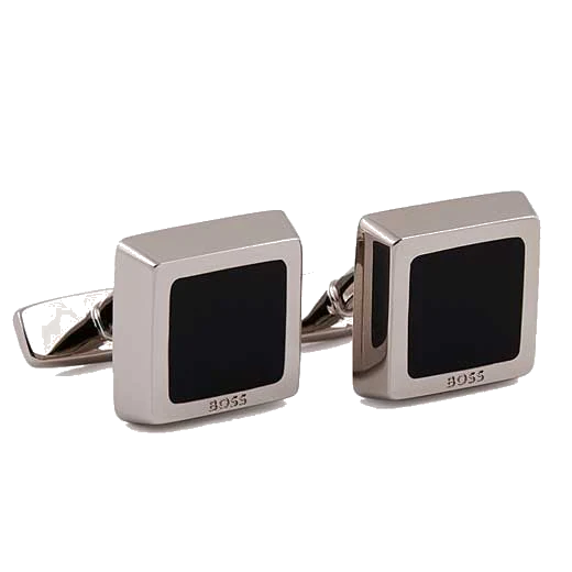 BOSS Franzisko Square Brass Cufflinks With Black Enamel Insert - Image 3