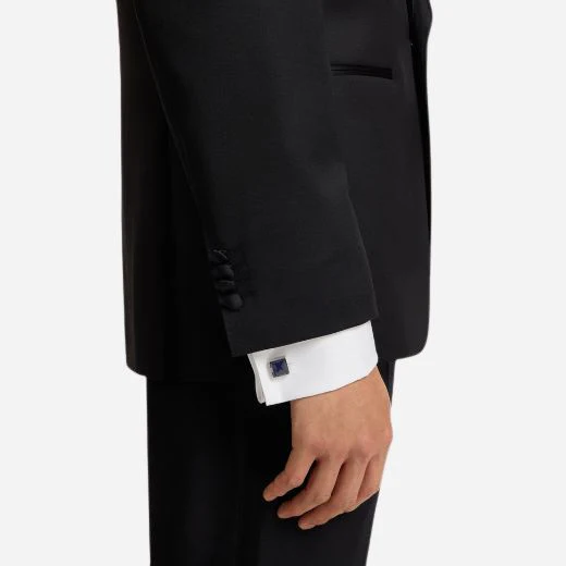BOSS Franzisko Square Brass Cufflinks with Navy Blue Enamel Insert - Image 3