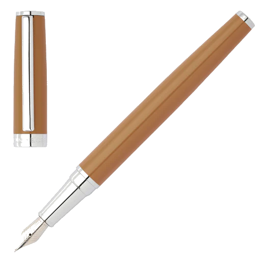 BOSS Gear Icon Camel & Chrome Fountain Pen