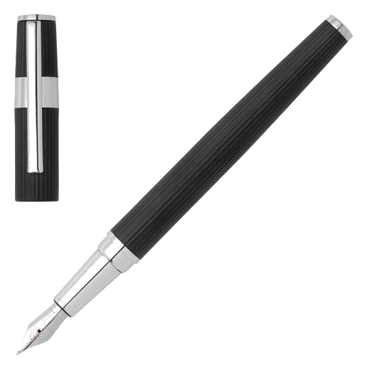 BOSS Gear Pinstripe Fountain Pen Black and Chrome