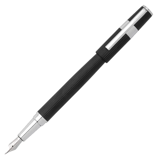 BOSS Gear Pinstripe Fountain Pen Black and Chrome - Image 3