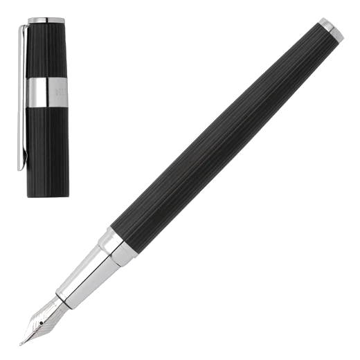 BOSS Gear Pinstripe Fountain Pen Black and Chrome - Image 5