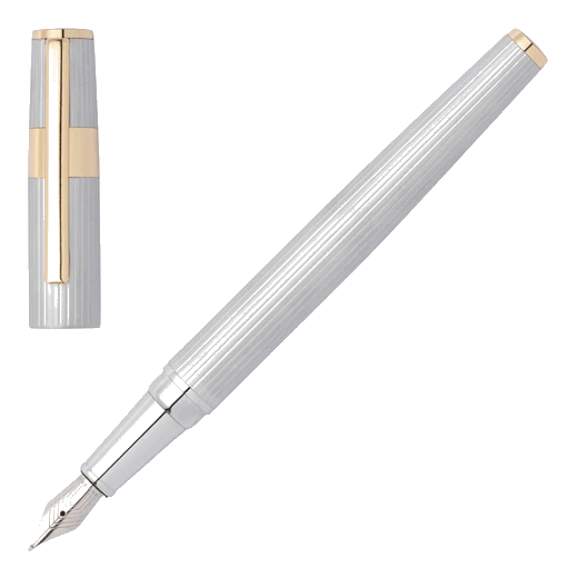 BOSS Gear Pinstripe Fountain Pen Silver & Gold