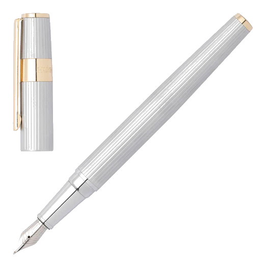 BOSS Gear Pinstripe Fountain Pen Silver & Gold - Image 4