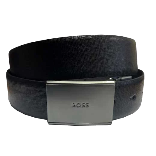 BOSS Gemmy Reversible Black and Brown Leather Interchangeable Plaque and Pin Buckle Belt