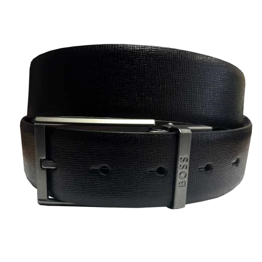 BOSS Gemmy Reversible Black and Brown Leather Interchangeable Plaque and Pin Buckle Belt - Image 3