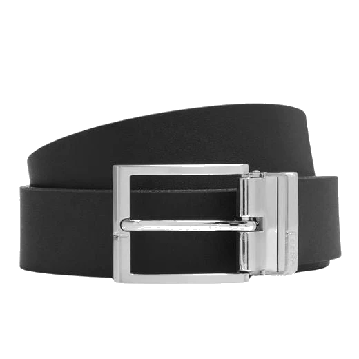 BOSS Geppy Soft Reversible Black & Brown Leather Plaque & Pin Buckle Belt