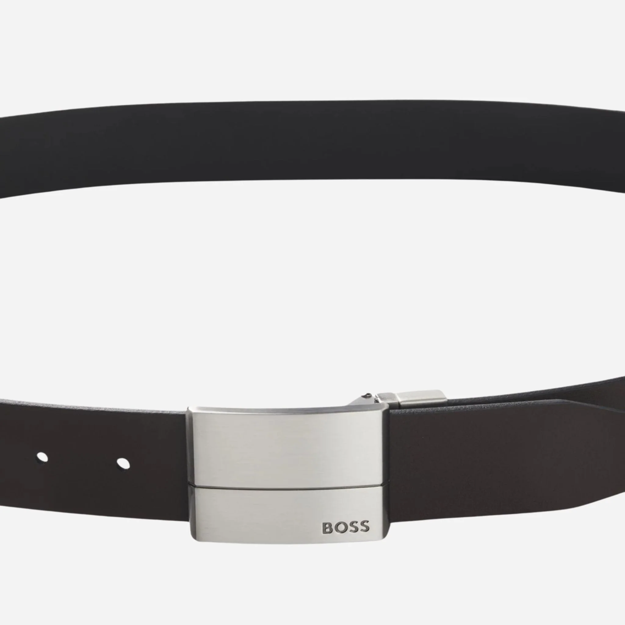 BOSS Geppy Soft Reversible Black & Dark Brown Leather Plaque & Pin Buckle Belt - Image 3