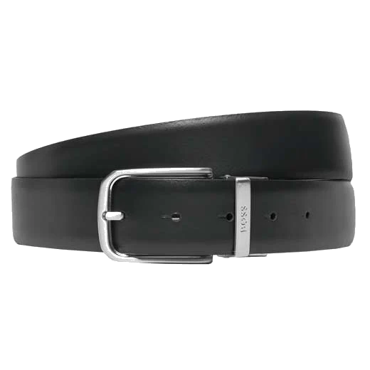 BOSS Ginn Reversible Black & Navy Leather Plaque & Pin Buckle Belt