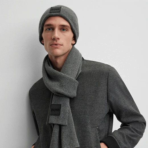 BOSS Grey Metaverse Knit Beanie Hat and Scarf Set - Image 2