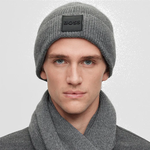 BOSS Grey Metaverse Knit Beanie Hat and Scarf Set - Image 3