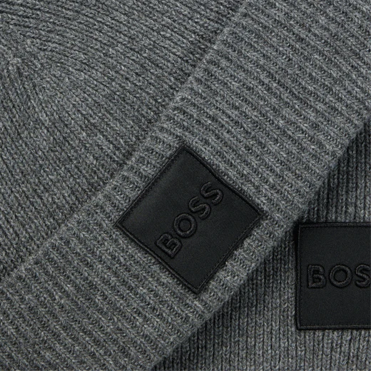 BOSS Grey Metaverse Knit Beanie Hat and Scarf Set - Image 4