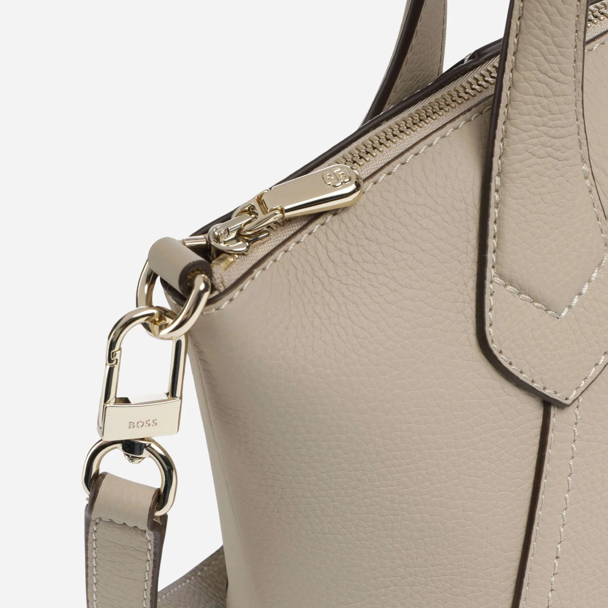 BOSS Lenah Beige Zip Tote Bag with Metal Logo - Image 3
