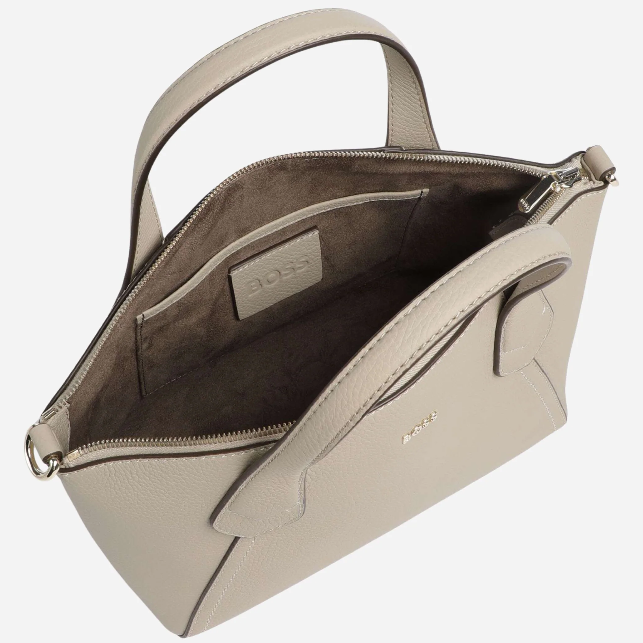 BOSS Lenah Beige Zip Tote Bag with Metal Logo - Image 4