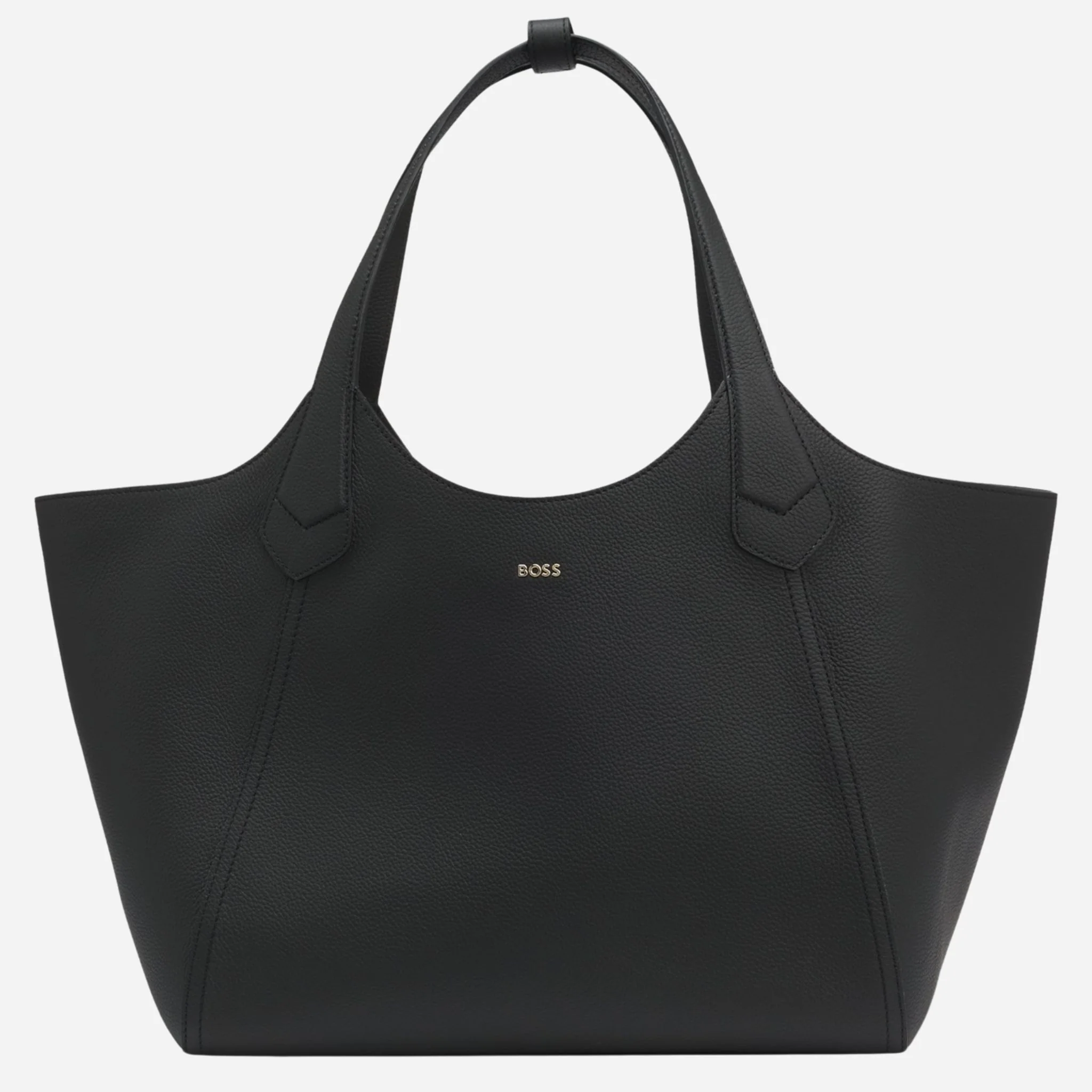 BOSS Lenah Black Leather New Tote Bag with Metallic Logo