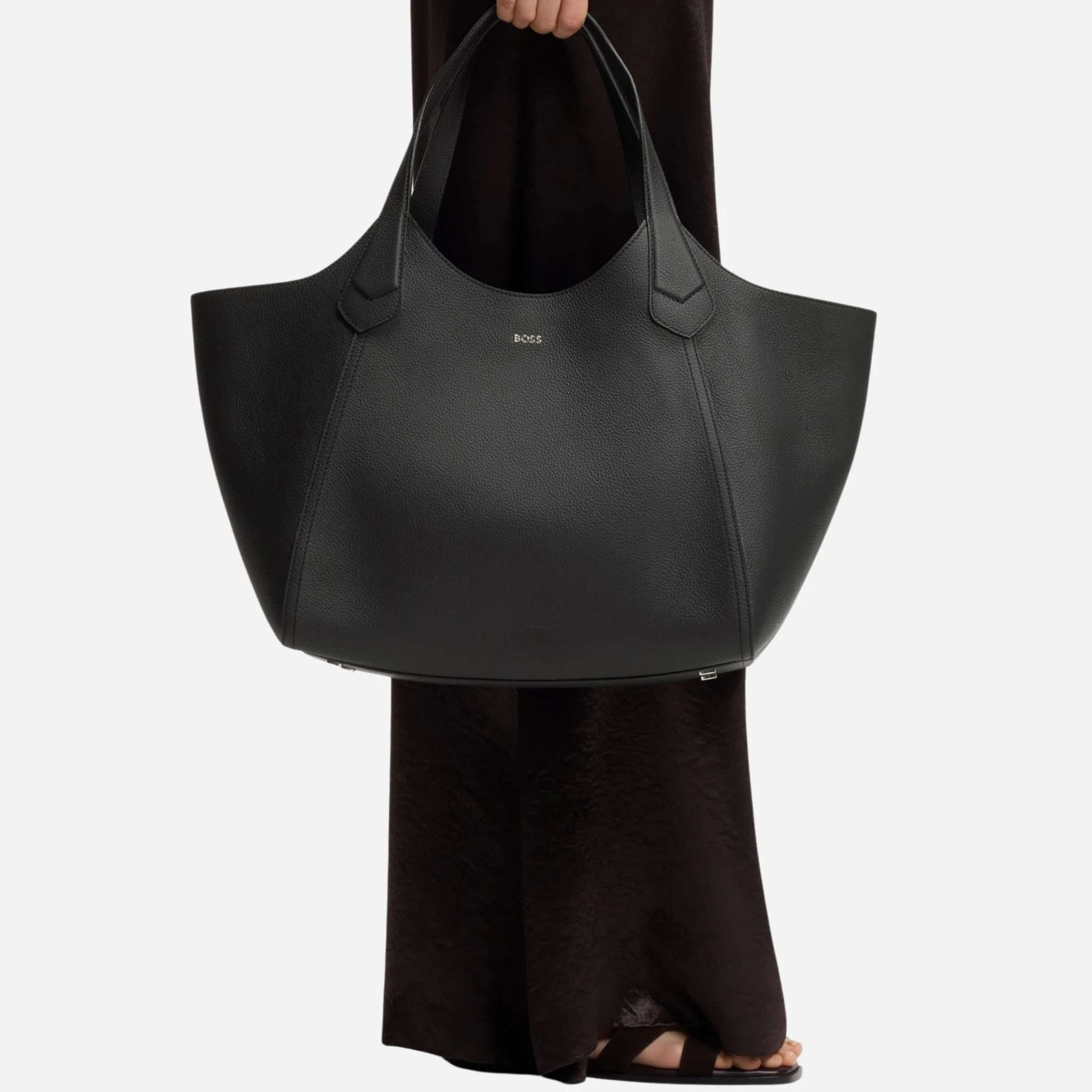 BOSS Lenah Black Leather New Tote Bag with Metallic Logo - Image 6