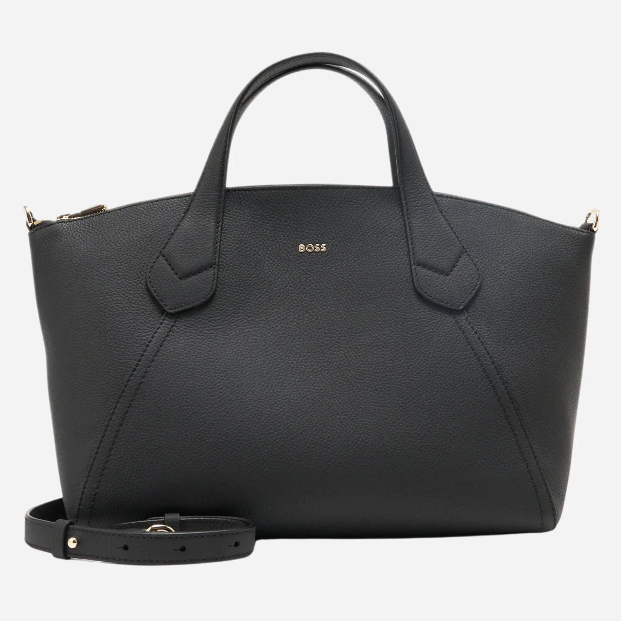 BOSS Lenah Black Zip Tote Bag with Metal Logo