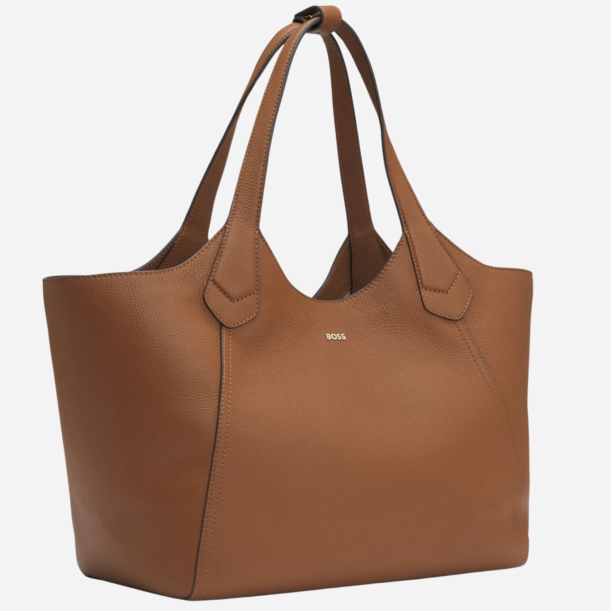 BOSS Lenah Brown Leather New Tote Bag with Metallic Logo - Image 3