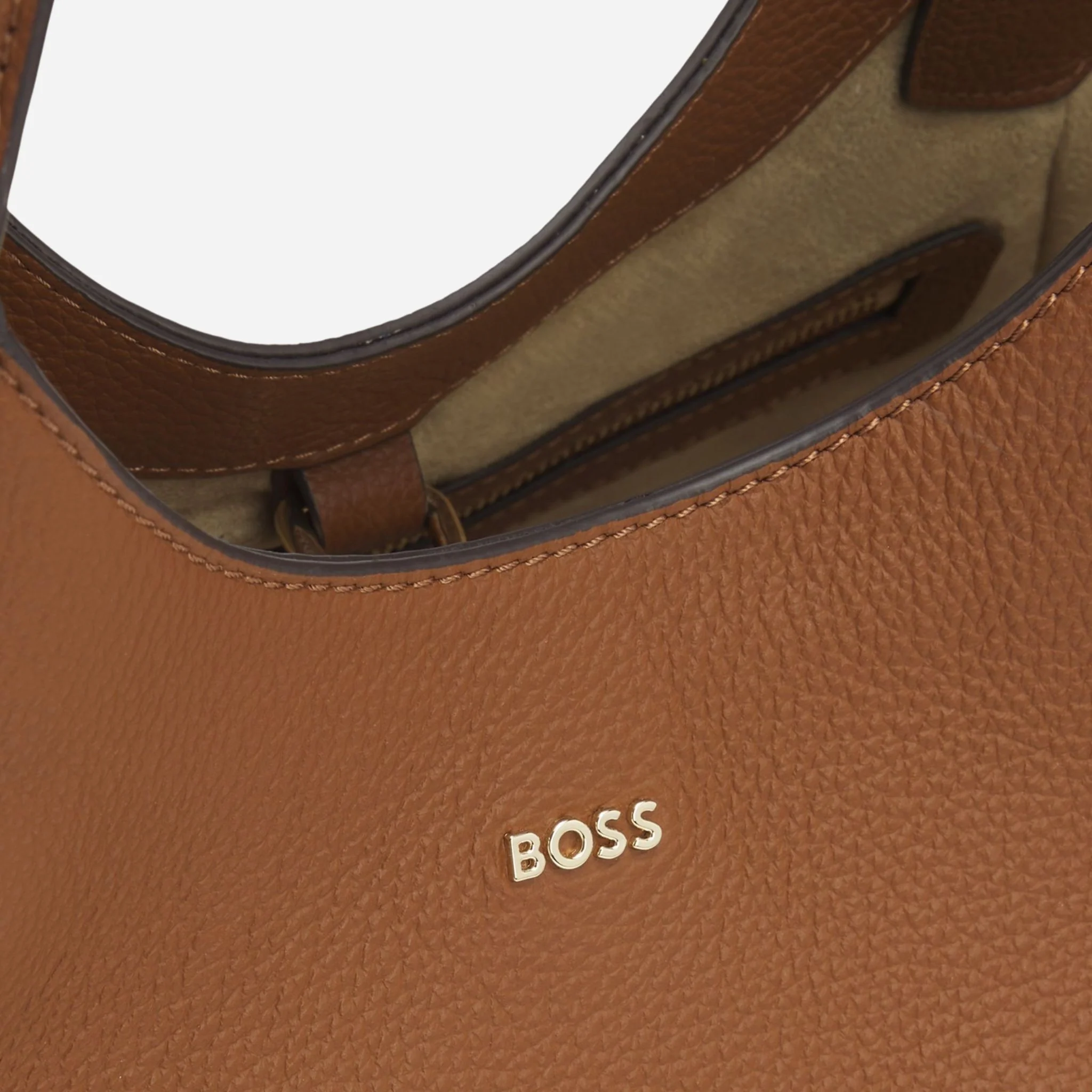 BOSS Lenah Brown Leather New Tote Bag with Metallic Logo - Image 4