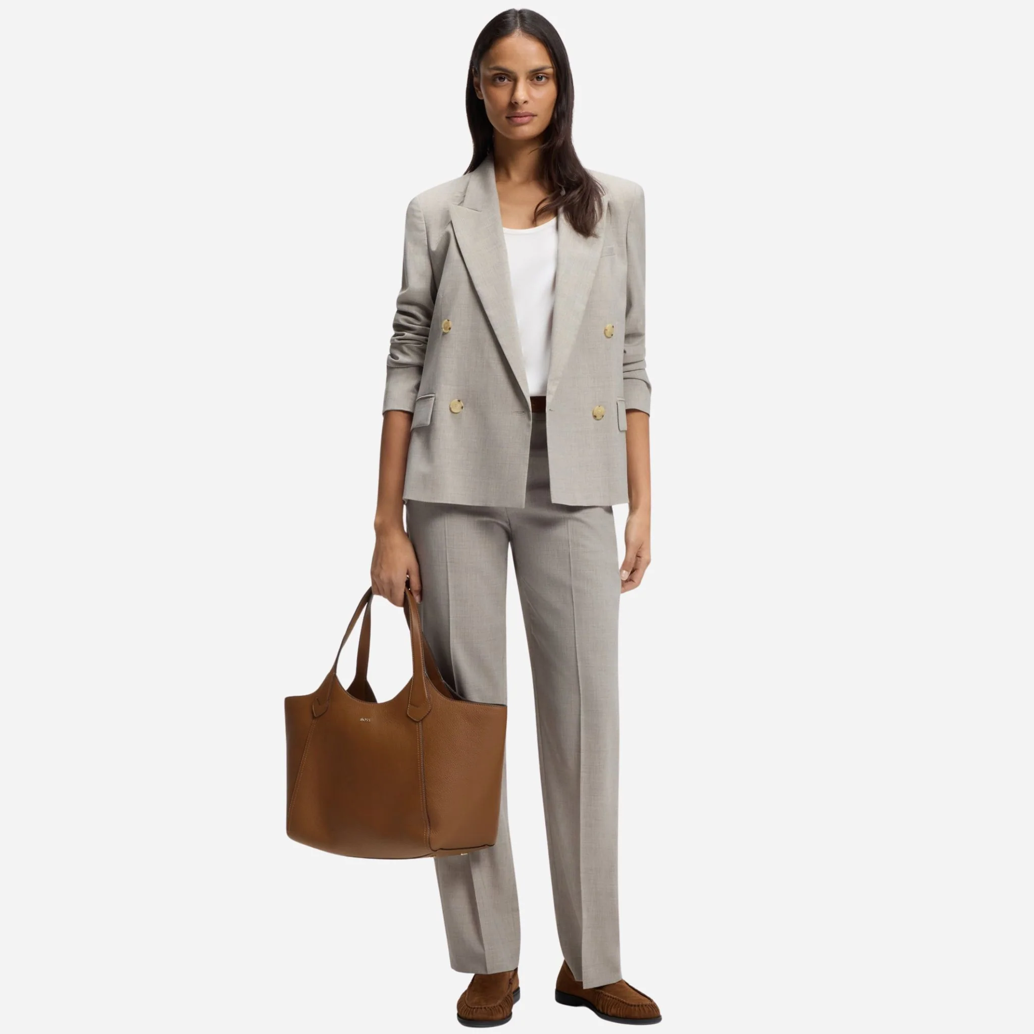 BOSS Lenah Brown Leather New Tote Bag with Metallic Logo - Image 7
