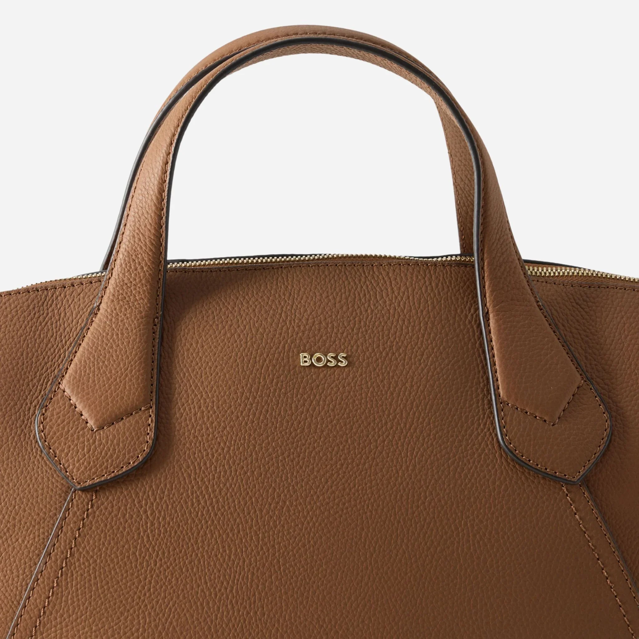BOSS Lenah Brown Zip Tote Bag with Metal Logo - Image 3
