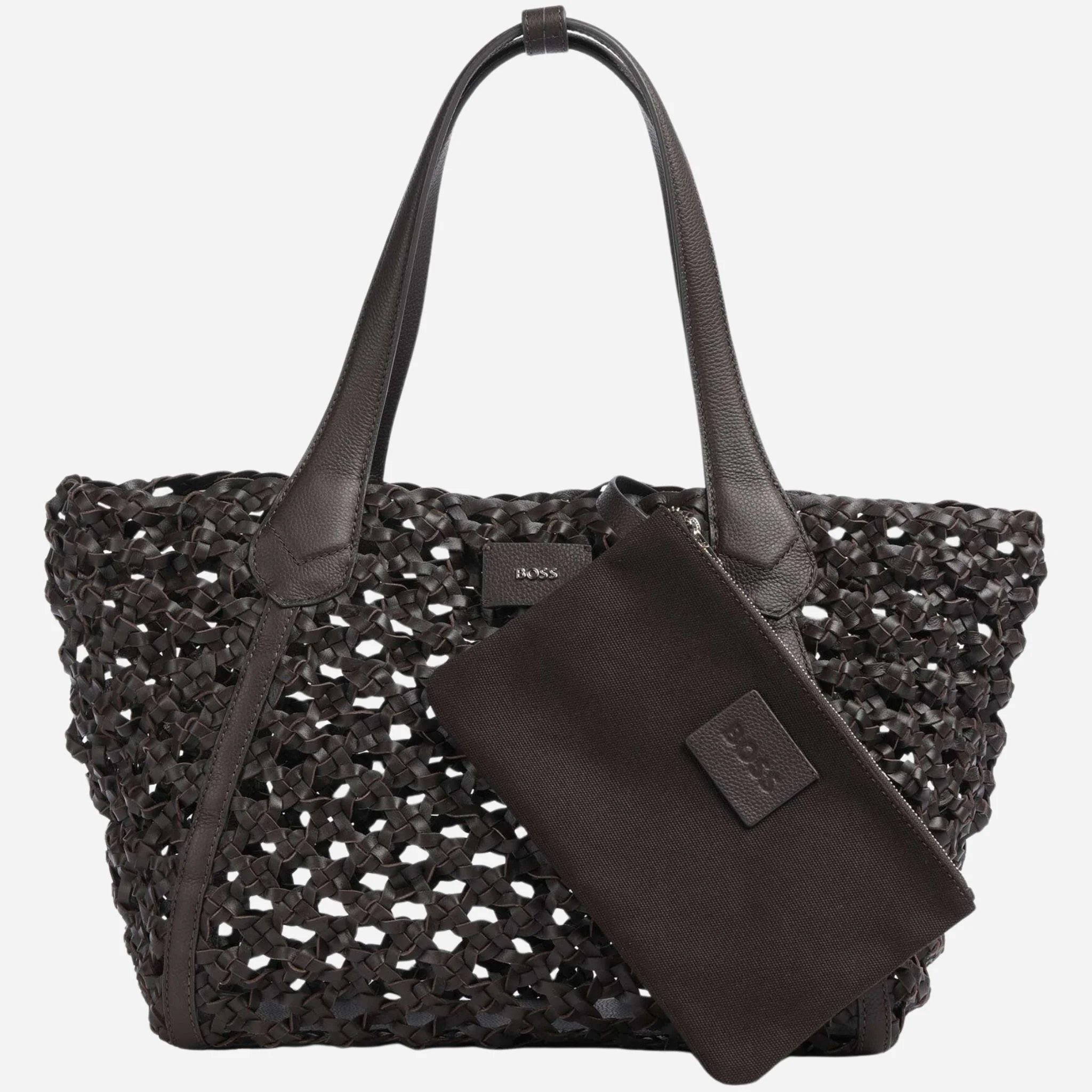BOSS Lenah Dark Brown Tote Bag with Zipped Pouch - Image 3
