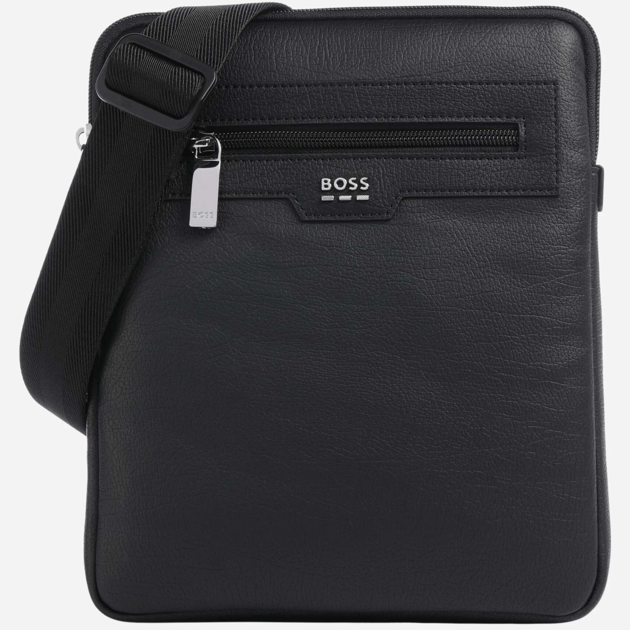 BOSS Lewys Black Envelope Bag with Metal Logo and Signature Three Stripes