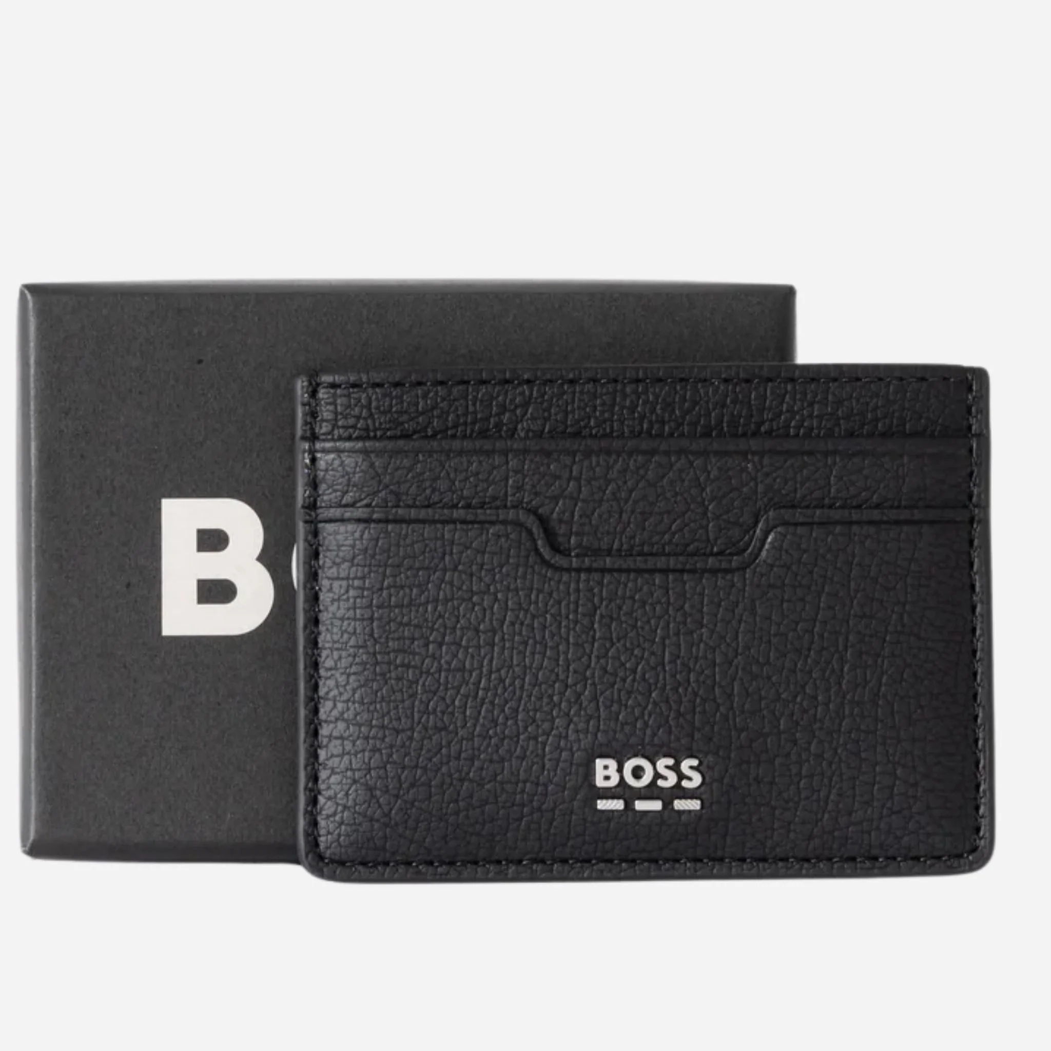 BOSS Lewys Black Faux Leather 4CC Card Holder with Metal Logo - Image 4