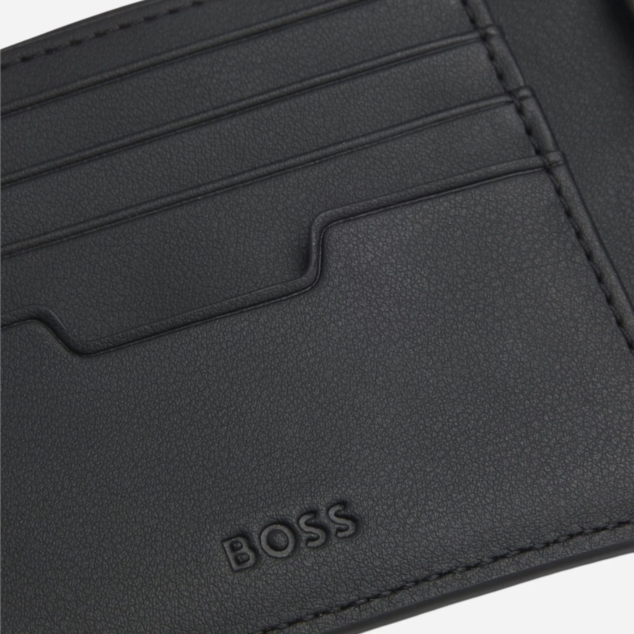 BOSS Lewys Black Faux Leather 8CC Bifold Wallet with Metal Logo - Image 4