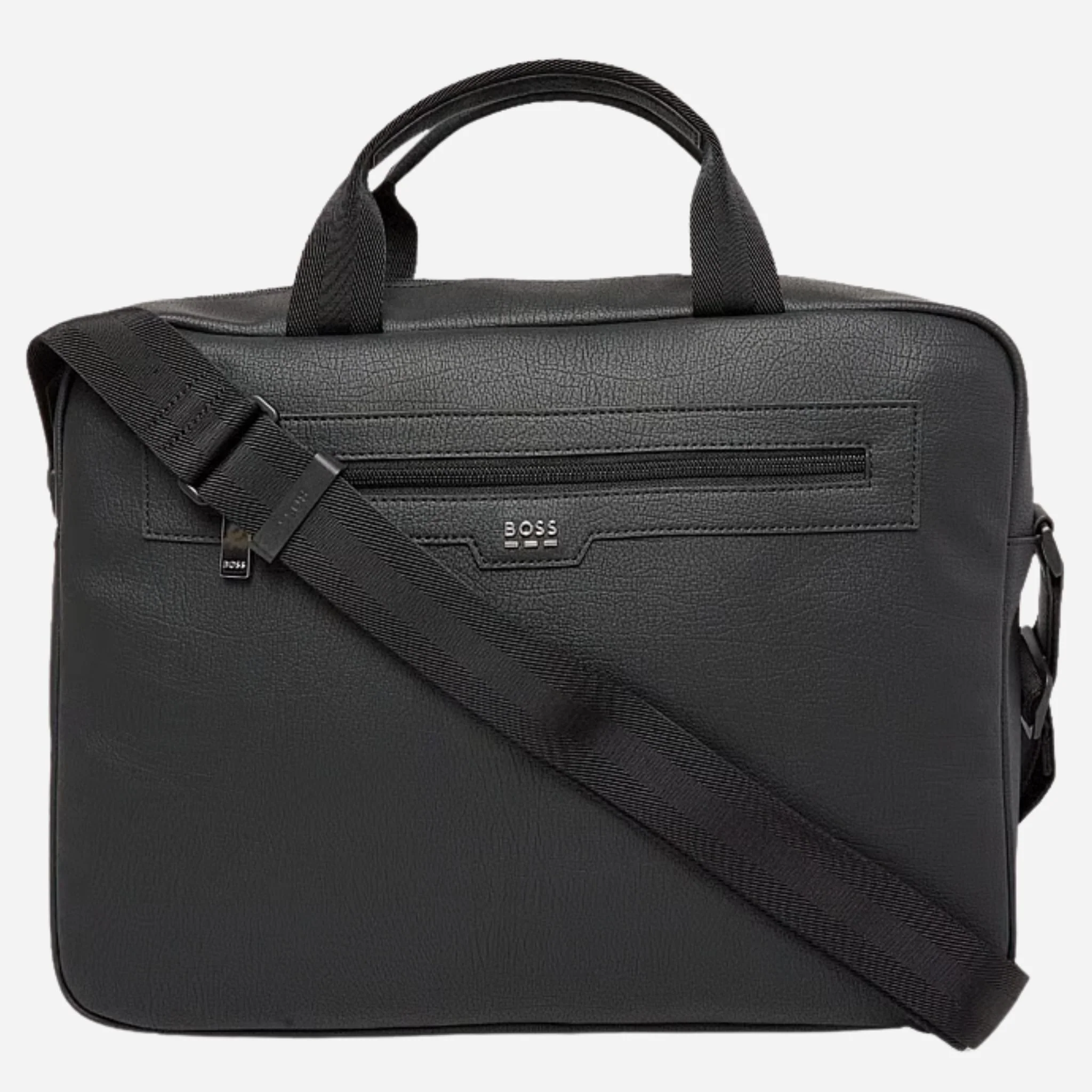 BOSS Lewys Black Faux Leather Zip Document Case with Metal Logo
