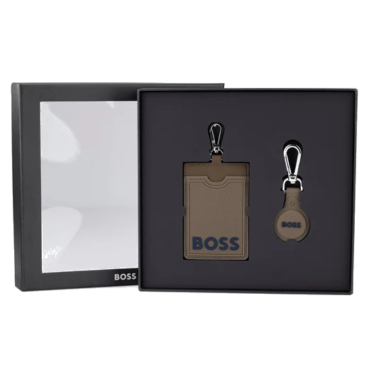 BOSS Logo Brown Card Holder & Airtag Holder Keyring Set - Image 3