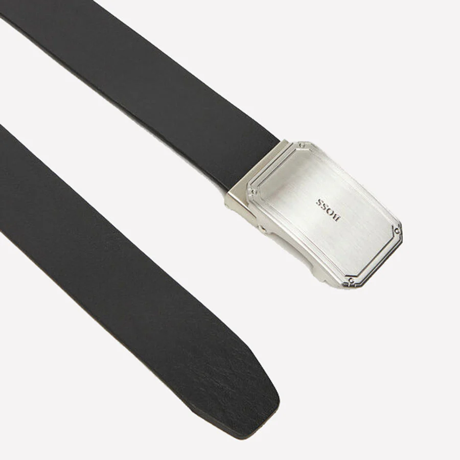 BOSS Men’s Jeyler Smooth Black Leather Belt with Plaque Buckle - Image 2