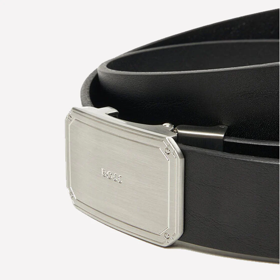 BOSS Men’s Jeyler Smooth Black Leather Belt with Plaque Buckle - Image 3