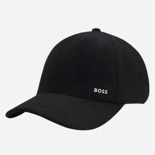 BOSS Men’s Zed Black Wool Blend Cap with Twill Lining
