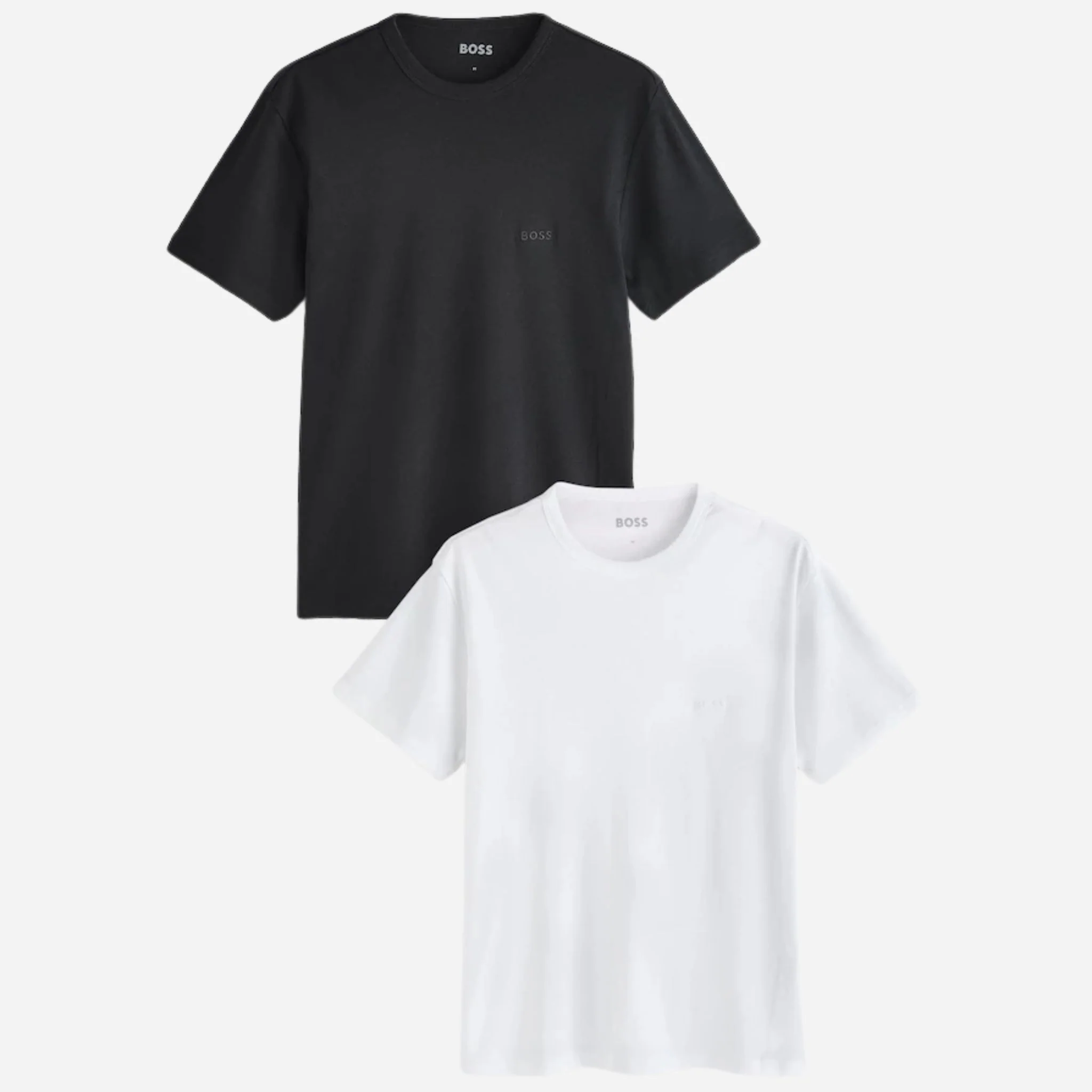 BOSS Men's Black and White Cotton Classic Rib Crew Neck T-Shirt 2-Pack