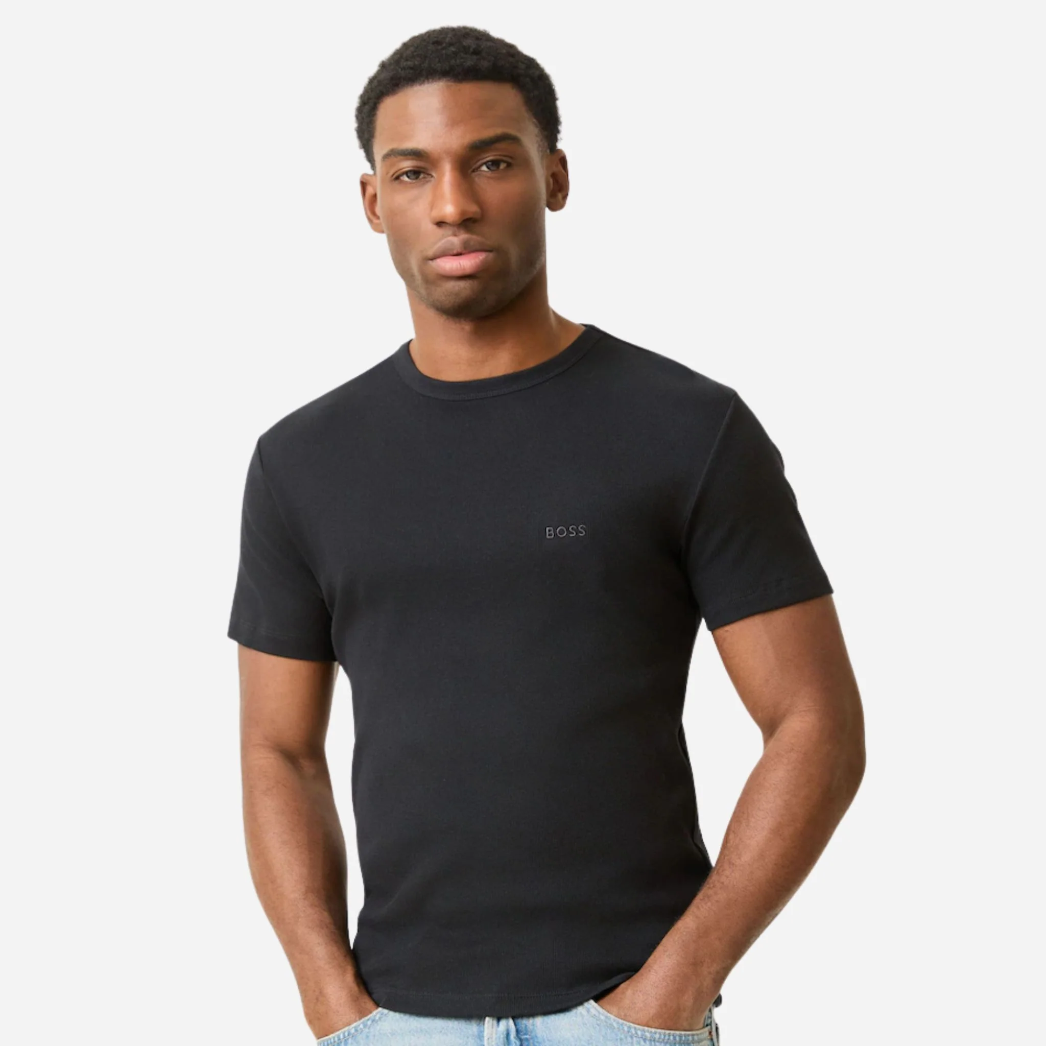 BOSS Men's Black and White Cotton Classic Rib Crew Neck T-Shirt 2-Pack - Image 2