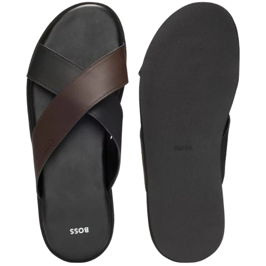 BOSS Mens Darrel Two Tone Strap Faux Leather Slides - Image 3