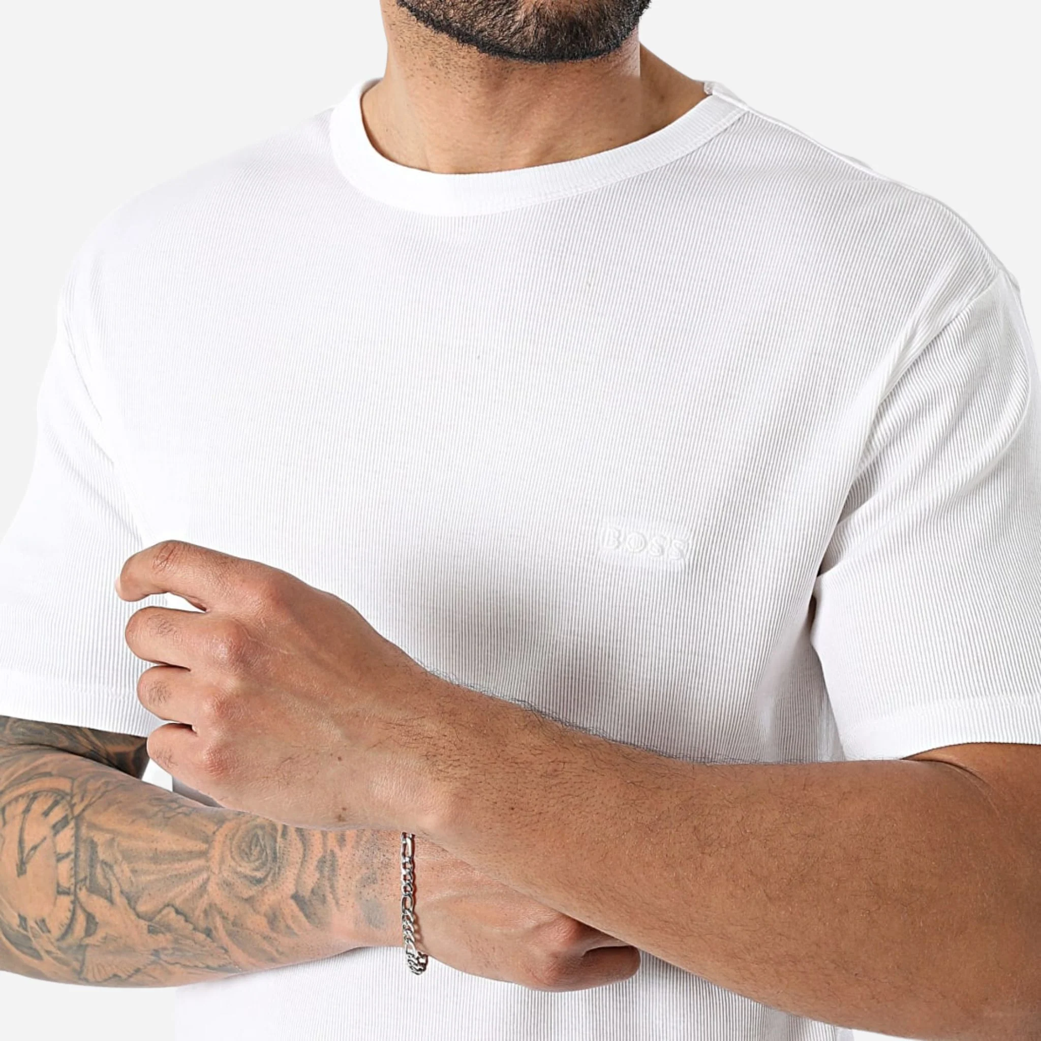 BOSS Men's White Cotton Classic Rib Crew Neck T-Shirt 2-Pack - Image 2