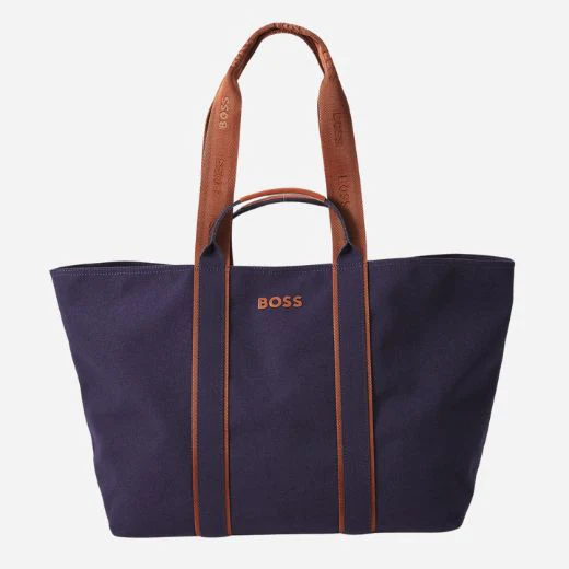 BOSS Navy Blue and Copper Palmah Tote with Logo Straps