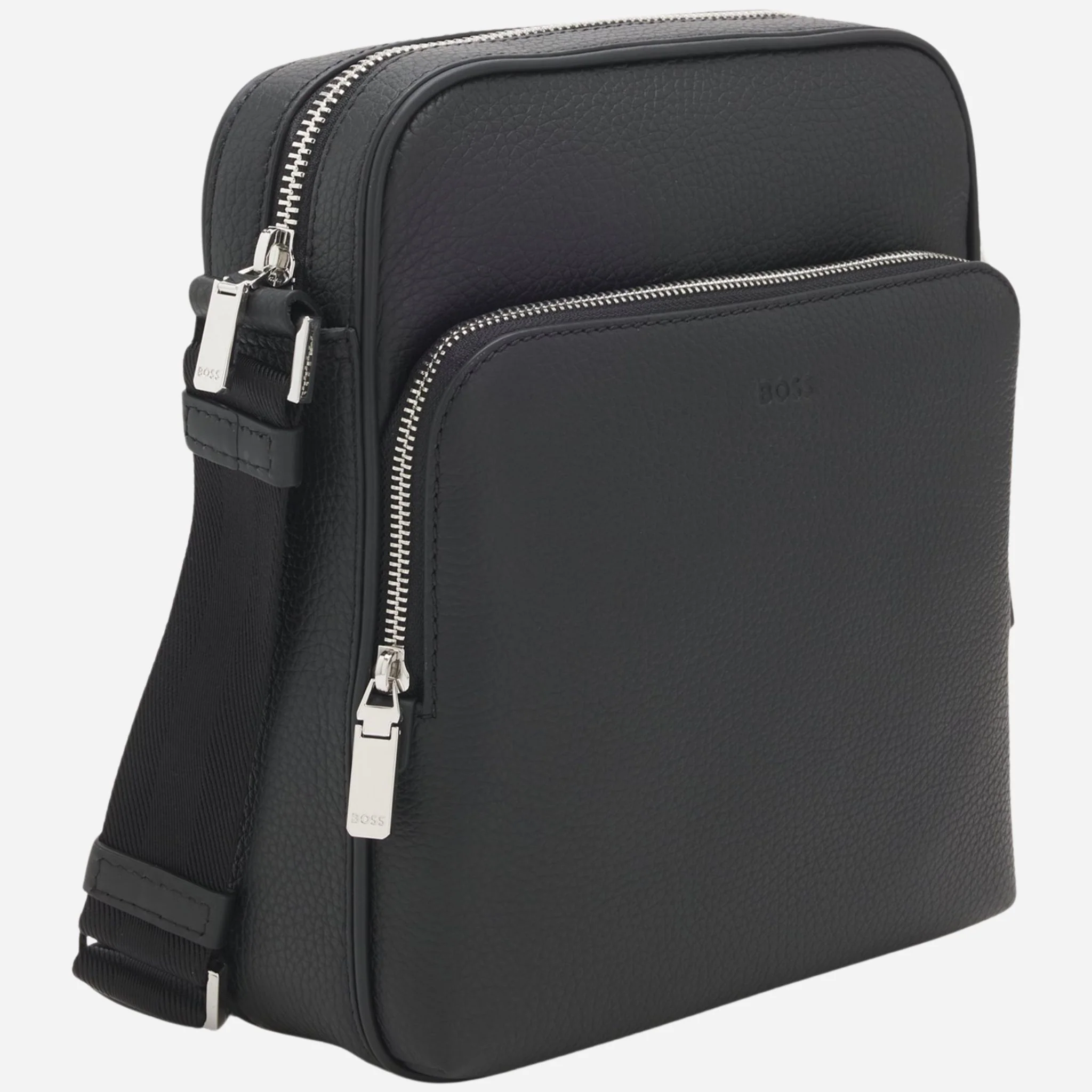 BOSS New Crosstown NS Reporter Bag in Natural-Grain Black Leather with Zip - Image 3