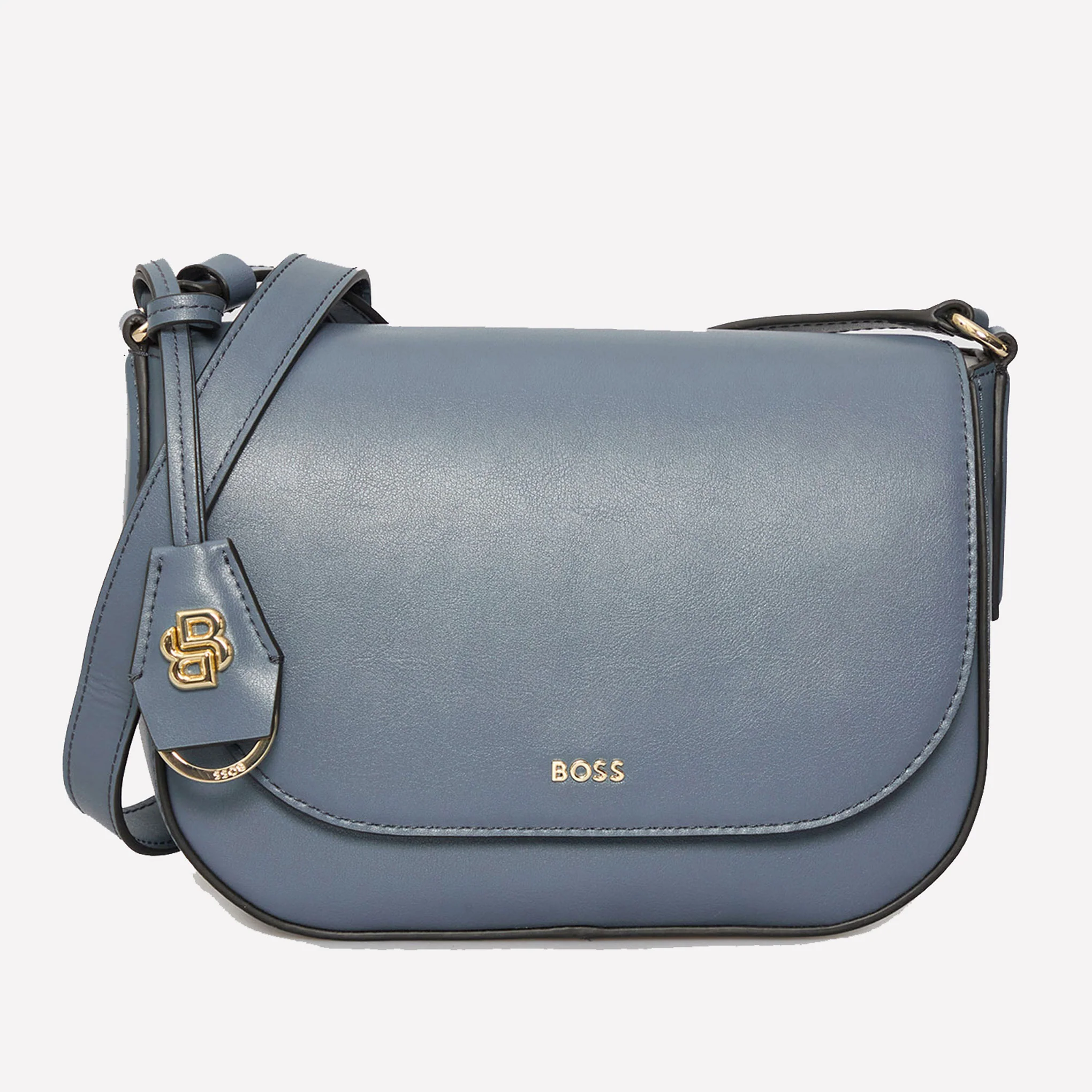 BOSS Numah Blue Leather Cross Body Saddle Bag with Double B Keyring