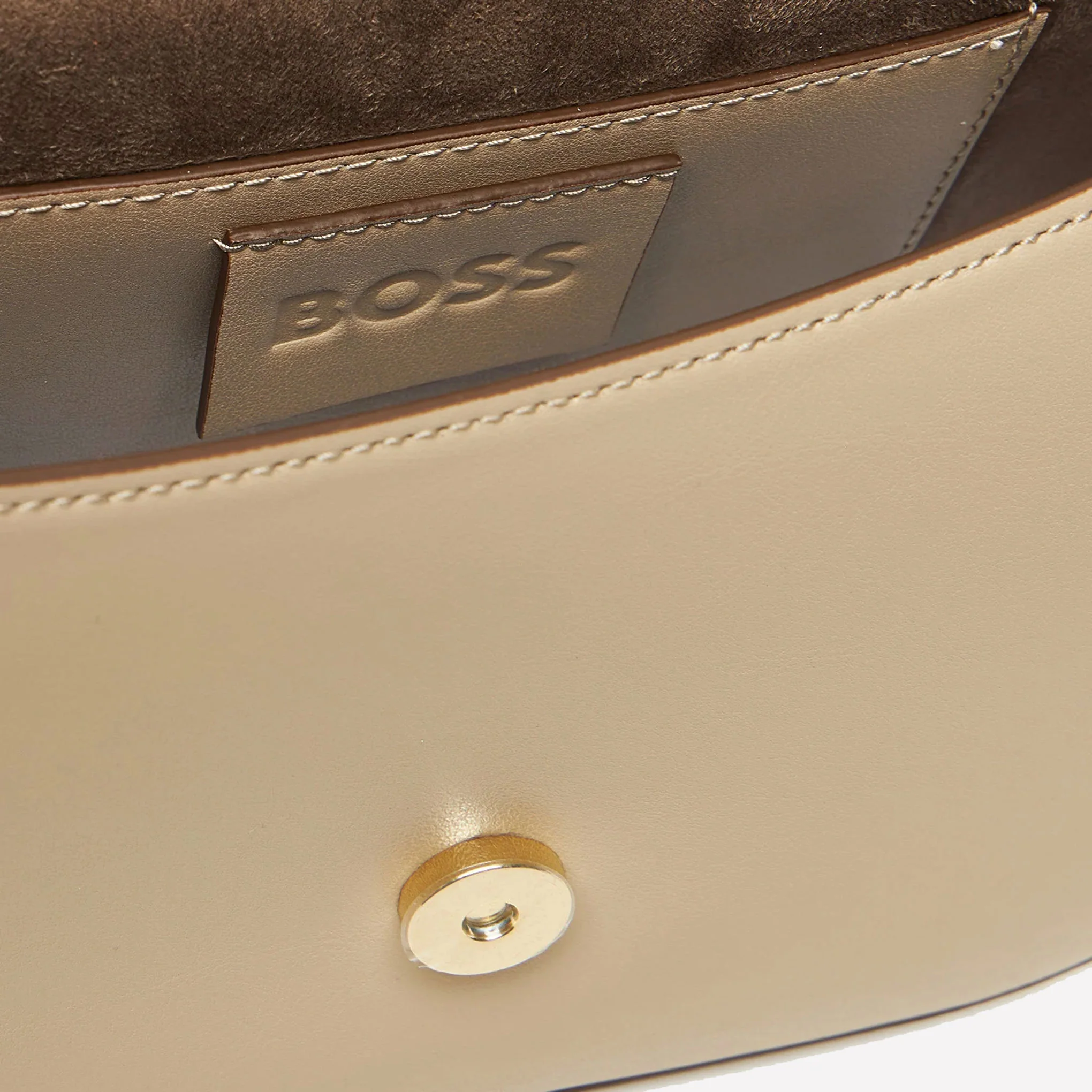 BOSS Numah Cream Leather Cross Body Saddle Bag with Double B Keyring - Image 3
