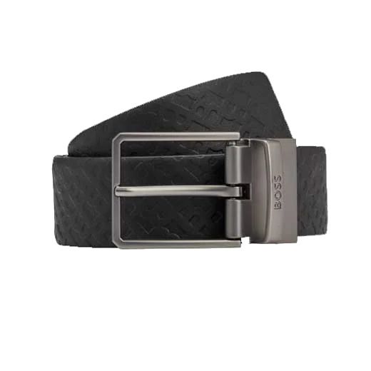 BOSS Ocary 'B' Monogram Reversible Black Leather Belt