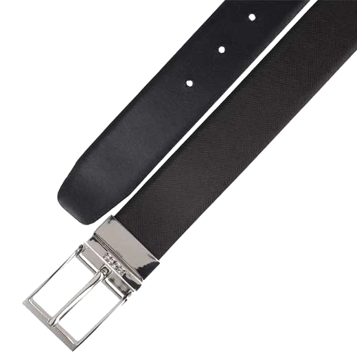 BOSS Ofede Reversible Black/Navy Blue Leather Pin Buckle Belt - Image 2