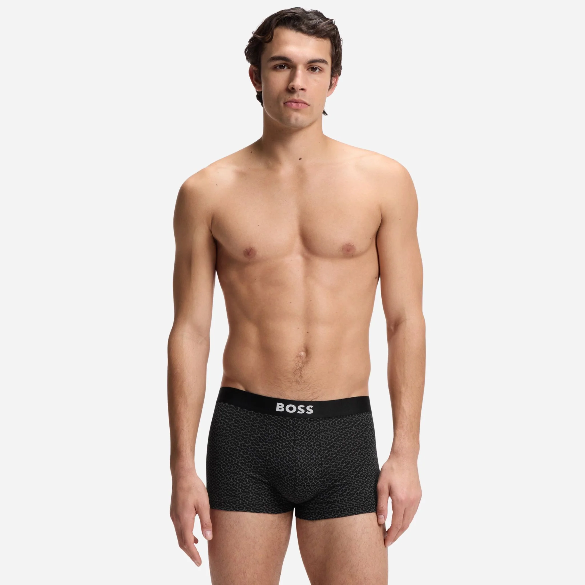 BOSS One 3-Pack of Black and Grey Organic Stretch-Cotton Trunks with Waistband Logo - Image 2
